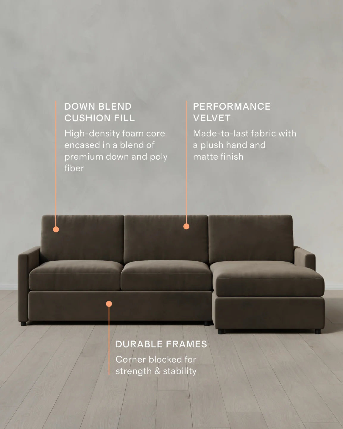 Brennan Chaise Sectional in Performance Velvet - Right Arm / Pine
