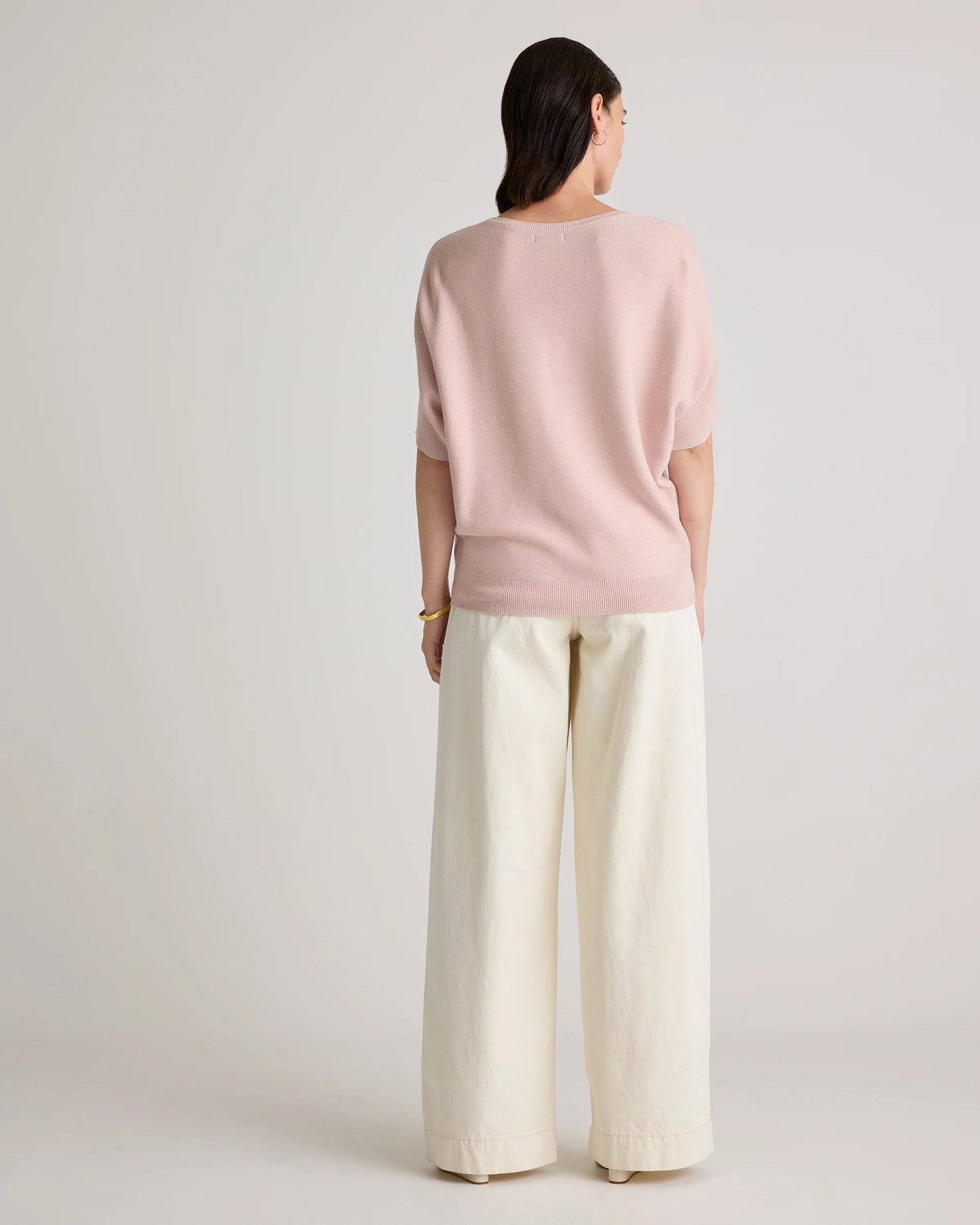 Lightweight Cotton Cashmere Link-Stitch Dolman Sweater - XS / Sugar Stone