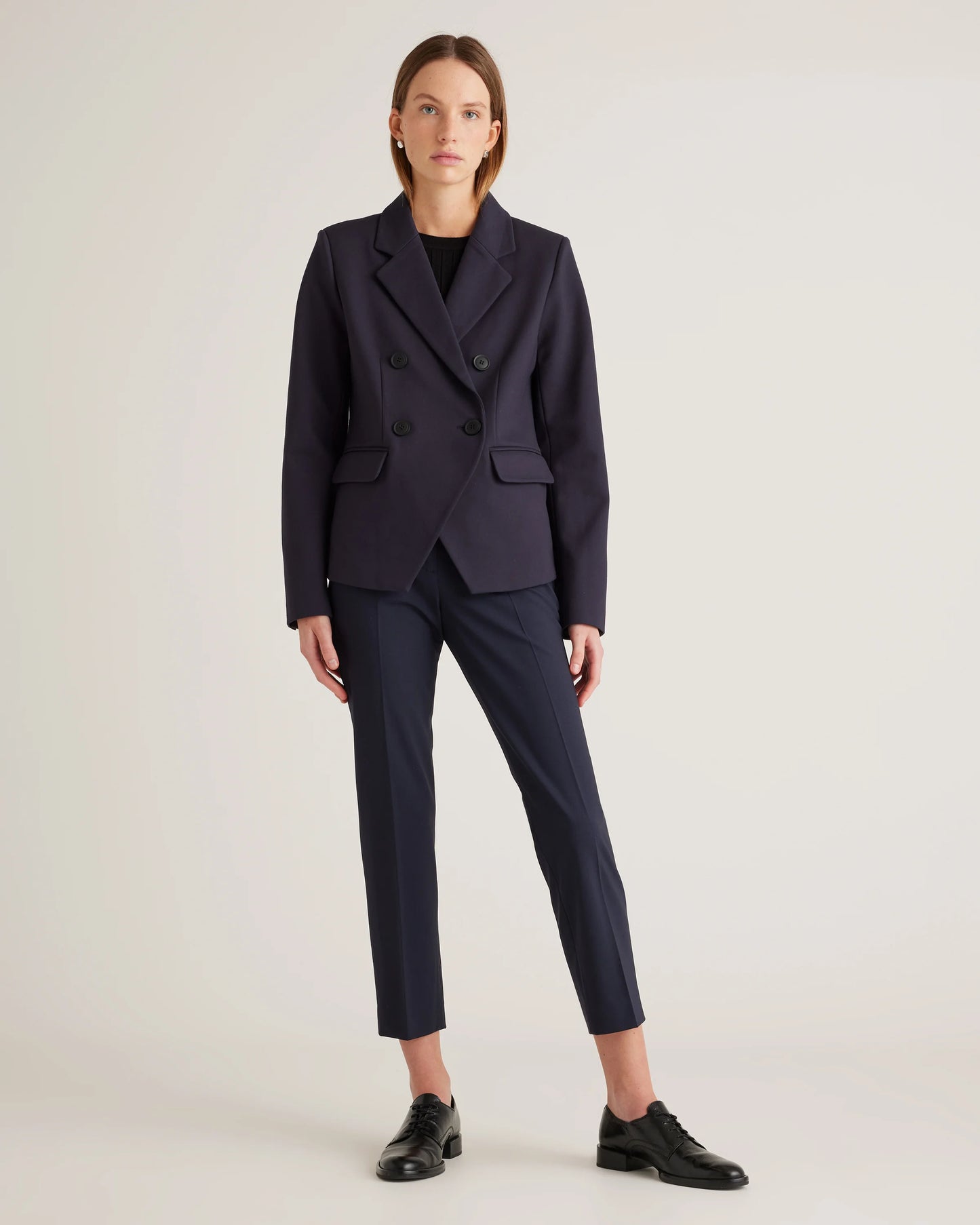 Ultra-Stretch Ponte Double-Breasted Blazer - XS / Charcoal