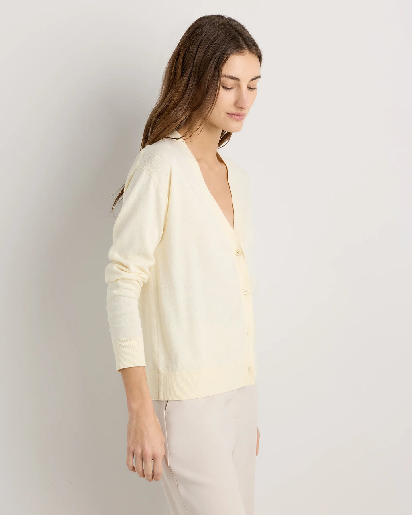 Lightweight Cotton Cashmere Cardigan - XS / Heather Oatmeal