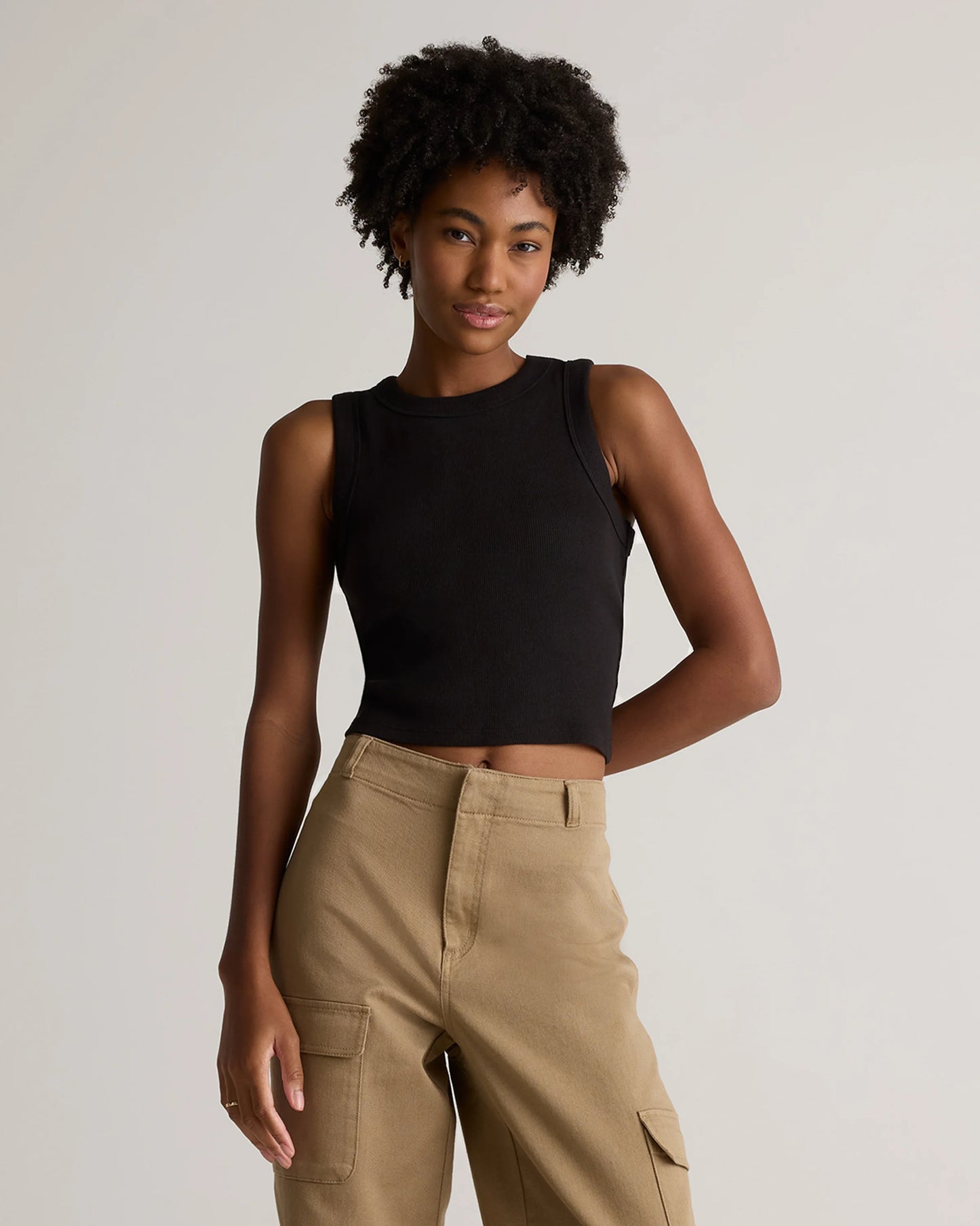 Organic Cotton Micro-Rib Cropped Cutaway Tank - XS / Heather Oatmeal