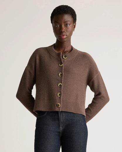 100% Organic Cotton Cropped Cardigan - XS / Heather Brown
