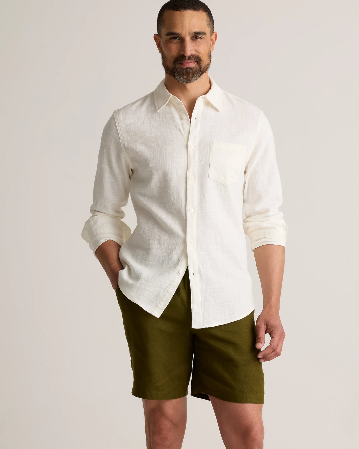 100% European Linen Shorts - 8" - S / Martini Olive