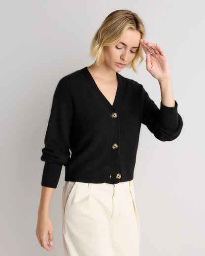 Lightweight Baby Alpaca Cropped V-Neck Cardigan - XS / Smoked Charcoal