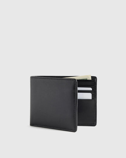 Italian Leather Bifold Wallet - One Size / Black