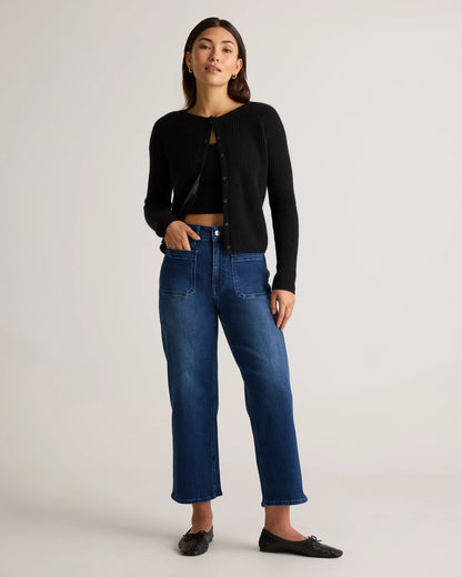 Bella Stretch Patch Pocket Wide Leg Jeans - 24 / Seaside Blue