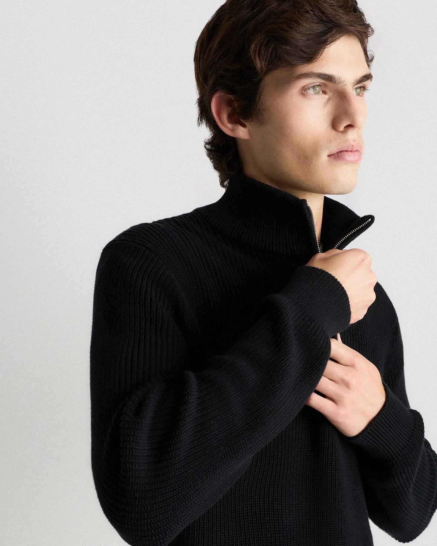 100% Organic Cotton Ribbed Quarter-Zip Sweater - S / Navy