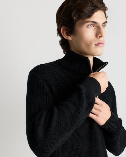 100% Organic Cotton Ribbed Quarter-Zip Sweater - S / Navy