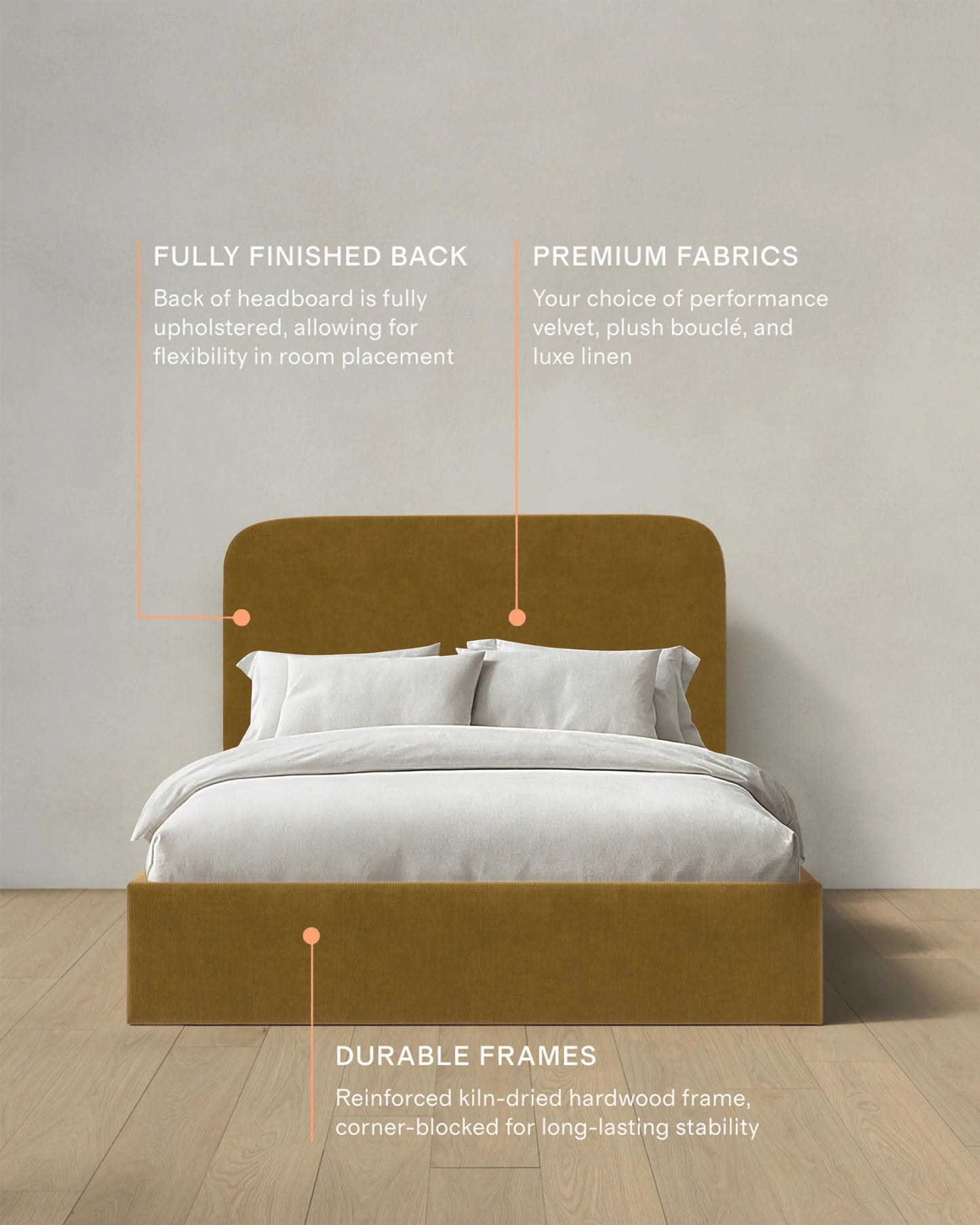 Curved Bed in Performance Velvet - Full / Walnut
