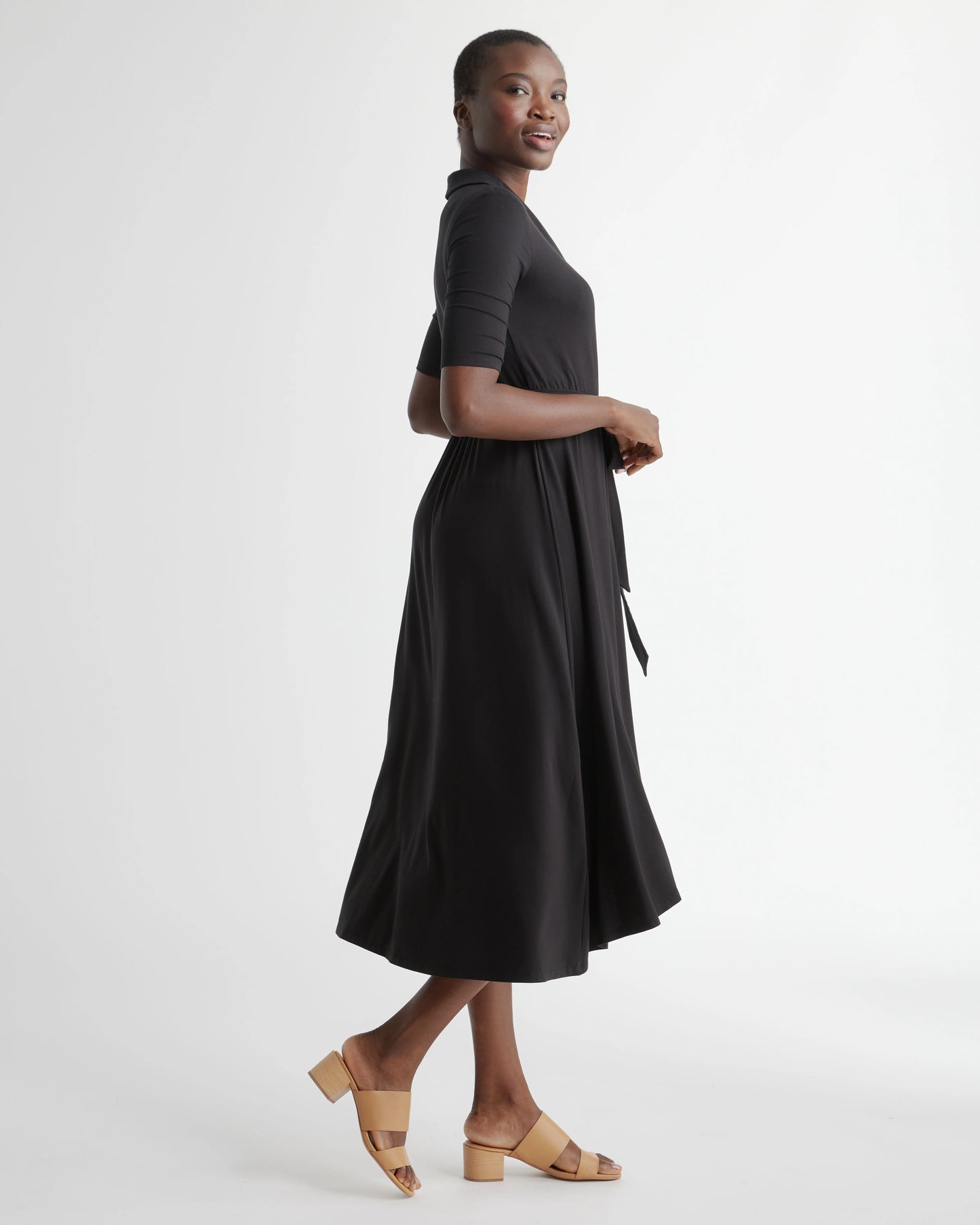 Tencel Jersey Midi Wrap Dress - XS / Brown