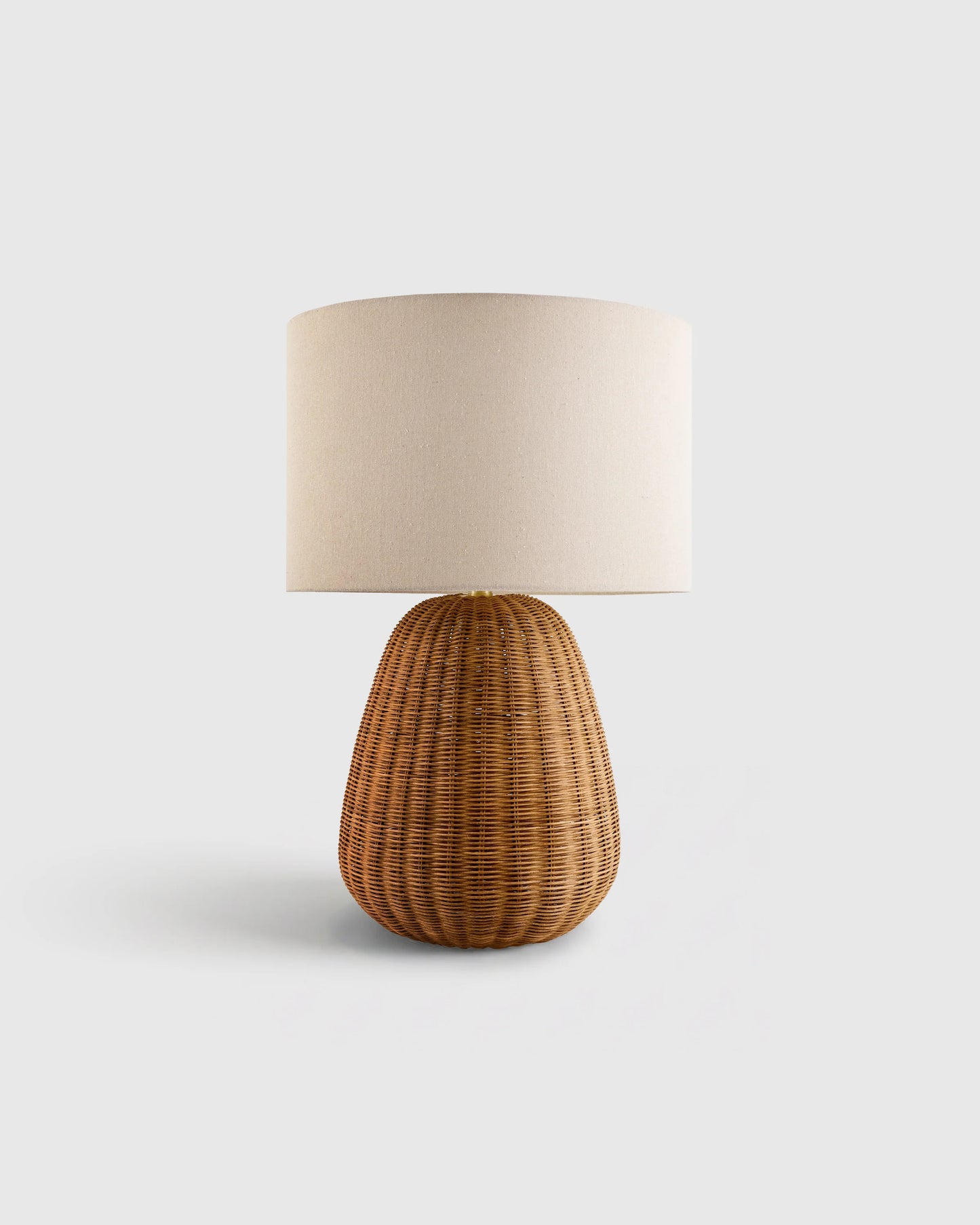 Natural Rattan Table Lamp with Linen Shade - One Size / Light Brown