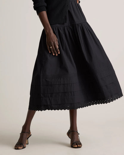 100% Organic Cotton Poplin Pintuck Maxi Skirt - XS / Black