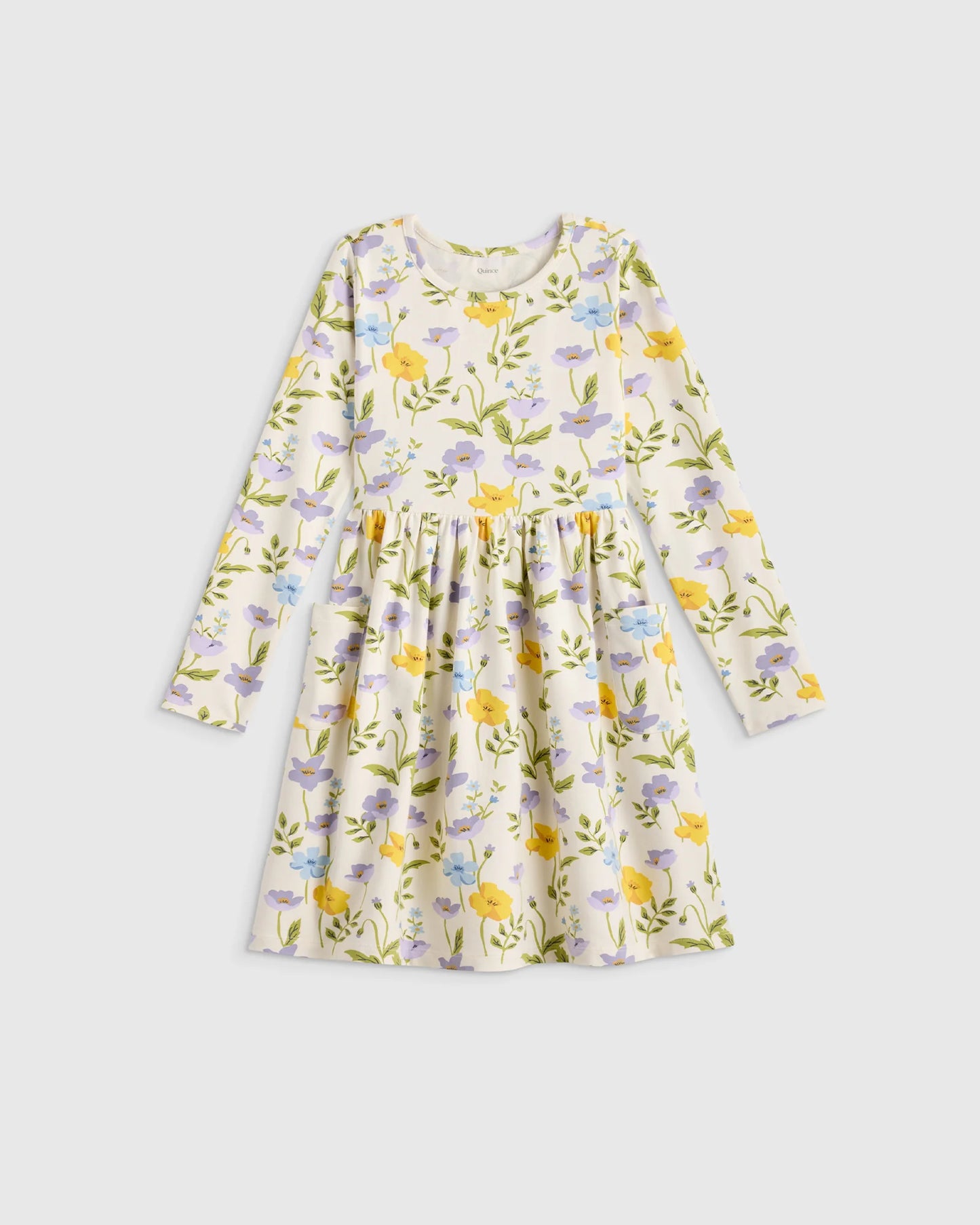 Organic Cotton Long Sleeve Fit and Flare Pocket Dress - 2T / Purple Poppy Garden