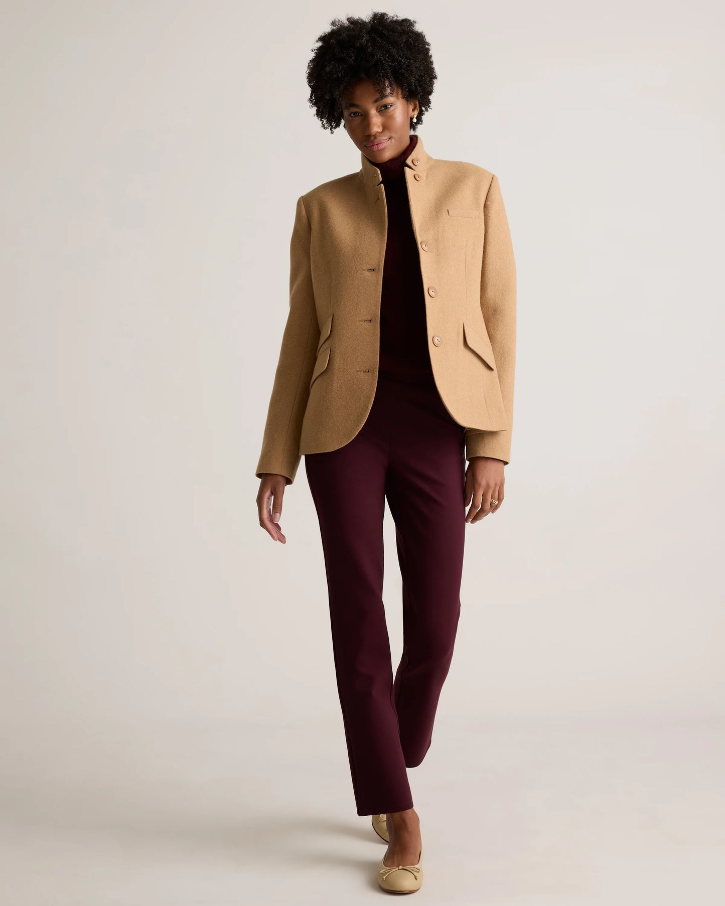 Italian Wool Stand Collar Blazer - XS / Warm Camel