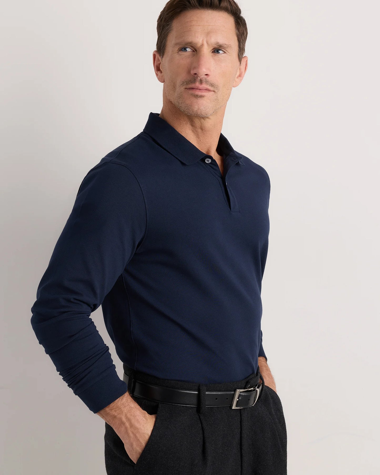 Organic Cotton Long Sleeve Pique Polo - S / Black