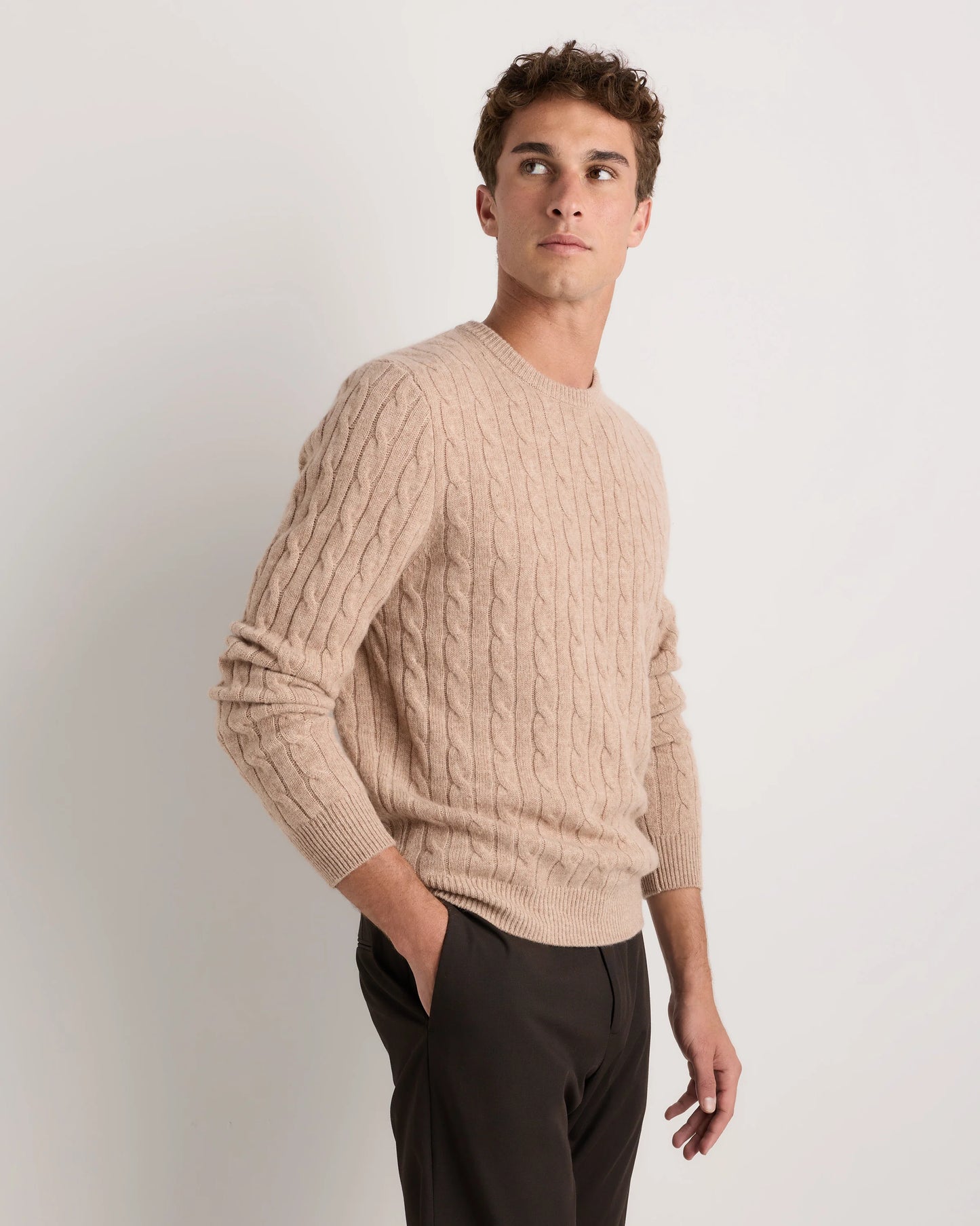 Mongolian Cashmere Classic Cable Crewneck Sweater - S / Teak