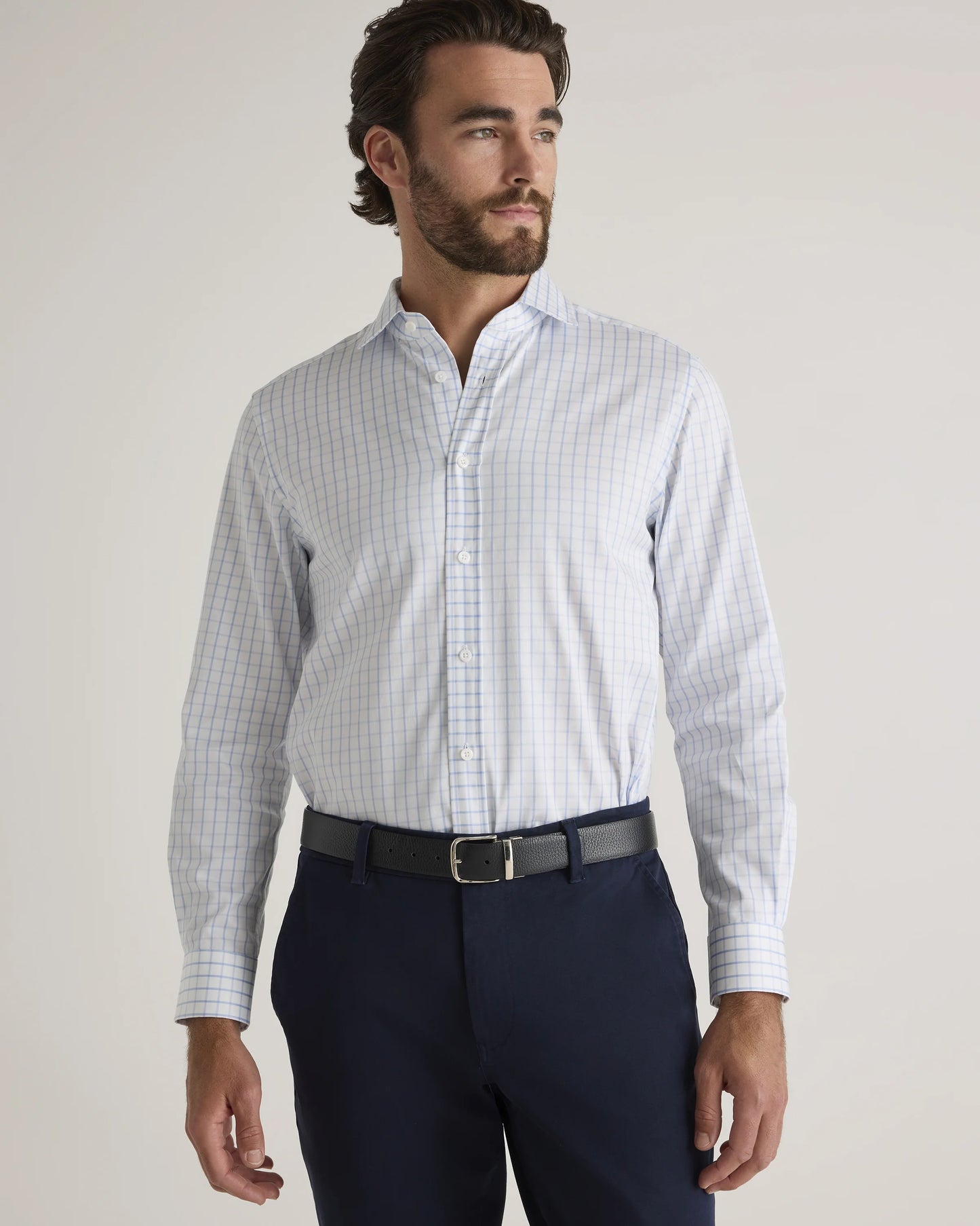 Organic Cotton Stretch Twill Dress Shirt - S / Grey Stripe