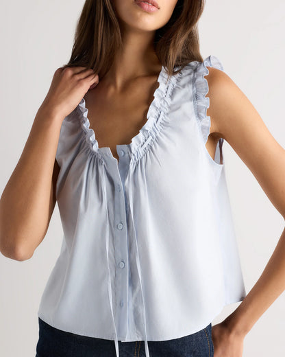 Cotton Viscose Voile Ruffle Trim Tank - XS / Classic Mini Gingham