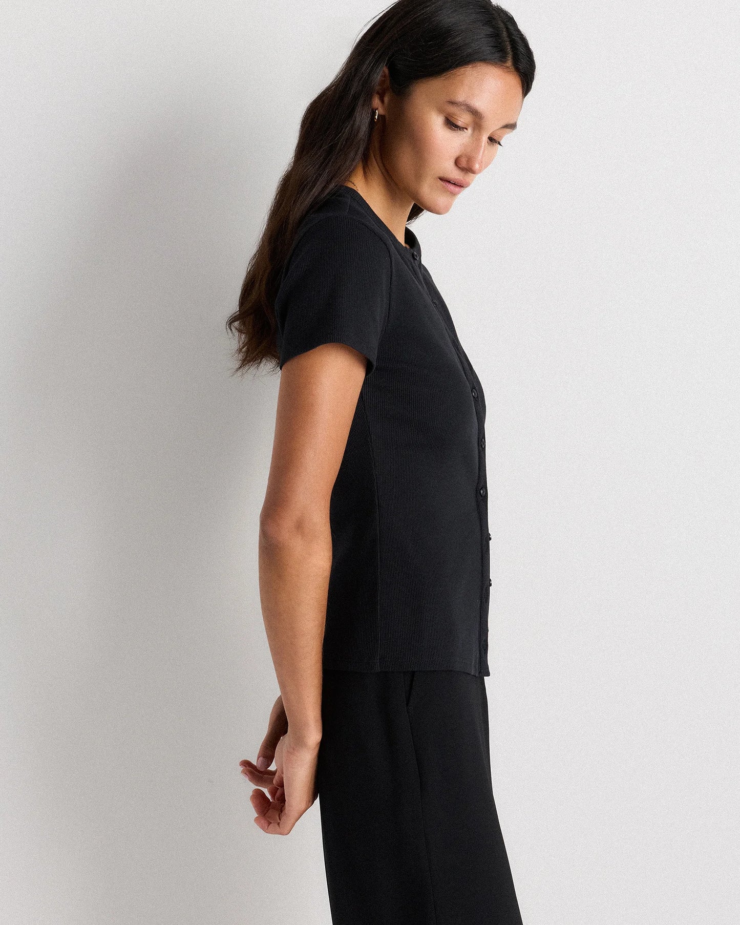 Organic Cotton Micro-Rib Button Tee - XS / Soft White
