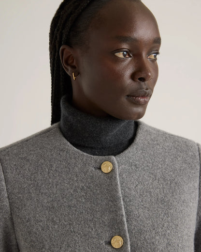 100% Merino Wool Collarless Cropped Jacket - XS / Heather Bone
