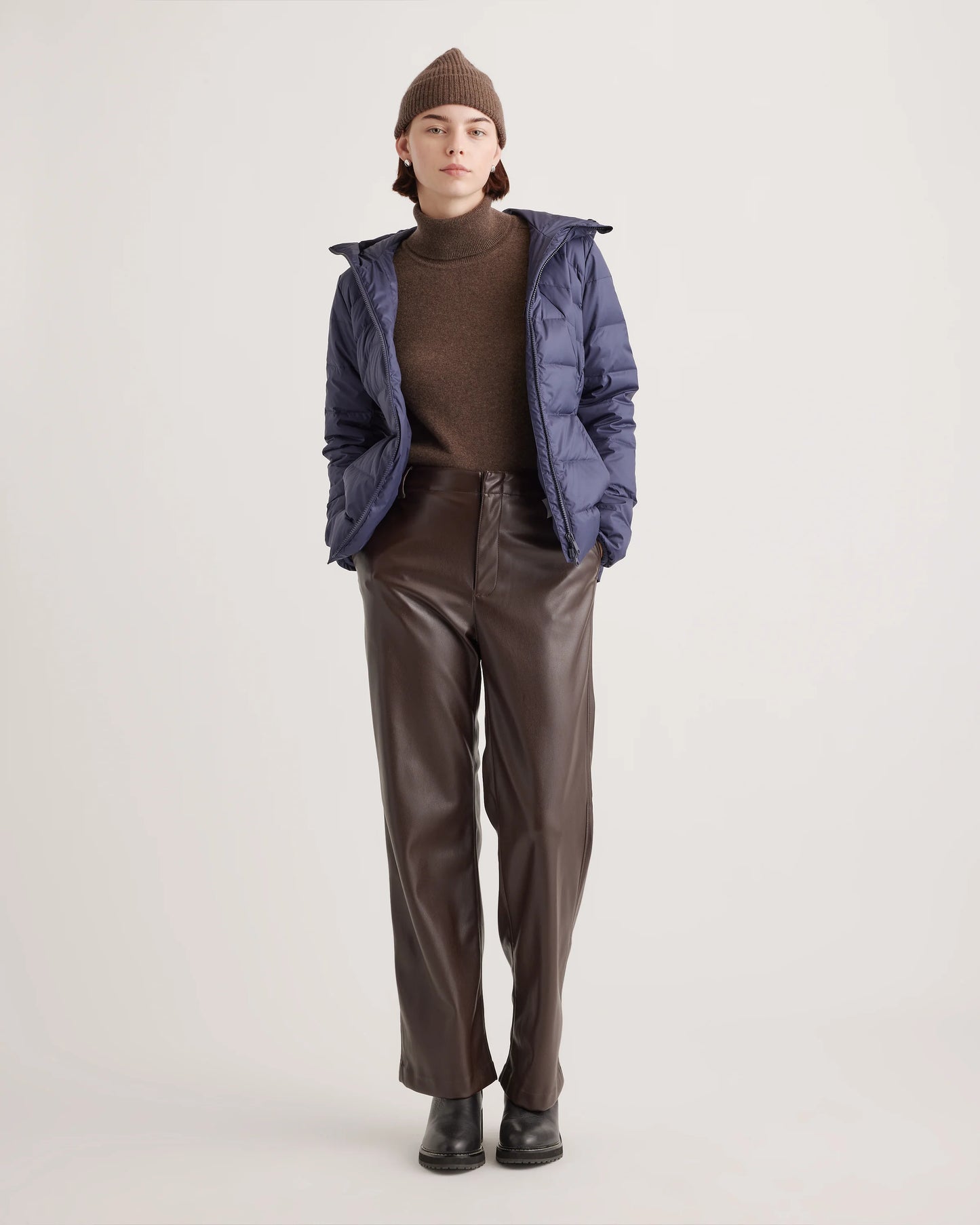 Lightweight Down Packable Puffer Hooded Jacket - XS / Navy