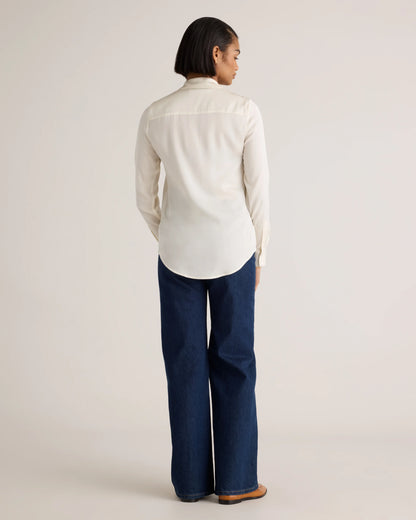 Washable Stretch Silk Notch Collar Blouse - XS / Moonstone Blue