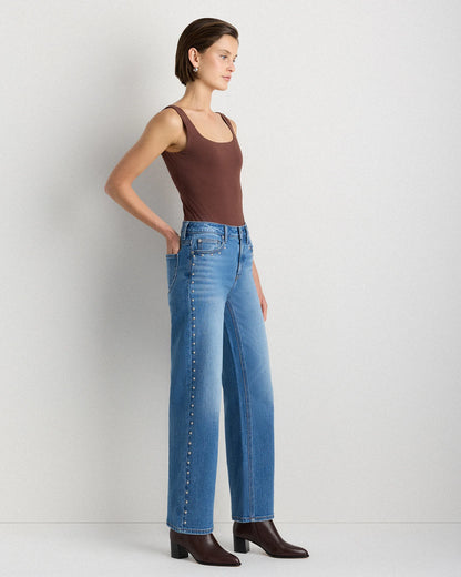 Bella Stretch Studded Relaxed Straight Jeans - 24 / Atlantic Blue