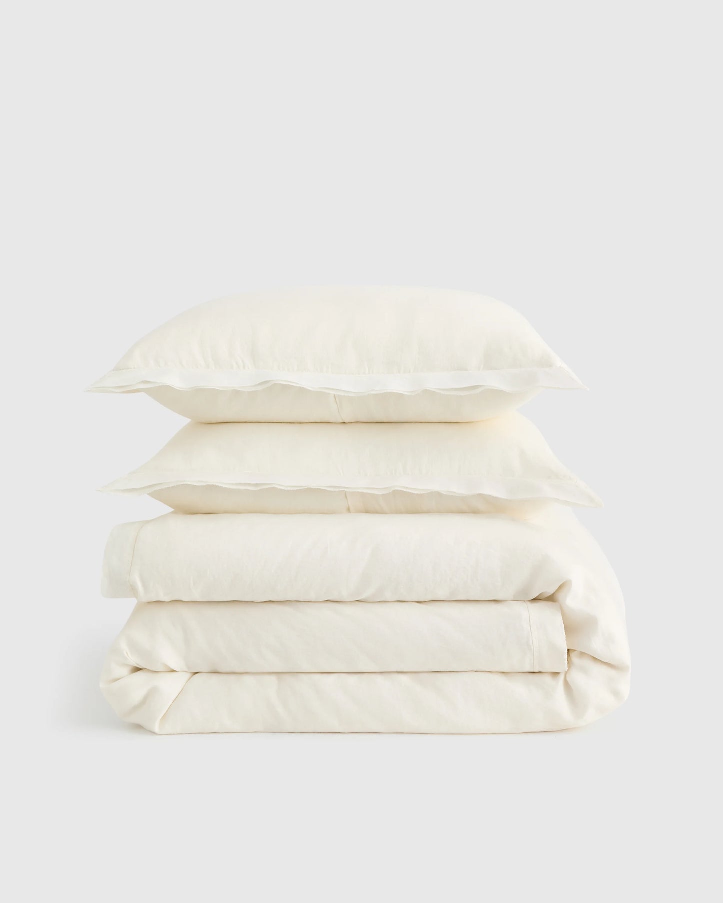 European Linen Double Flange Duvet Cover Set - Twin / Dusty Olive