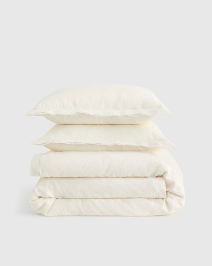 European Linen Double Flange Duvet Cover Set - Twin / Dusty Olive