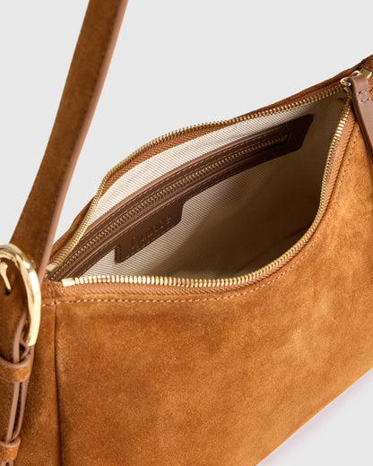 Italian Suede Small Shoulder Bag - One Size / Chocolate Brown