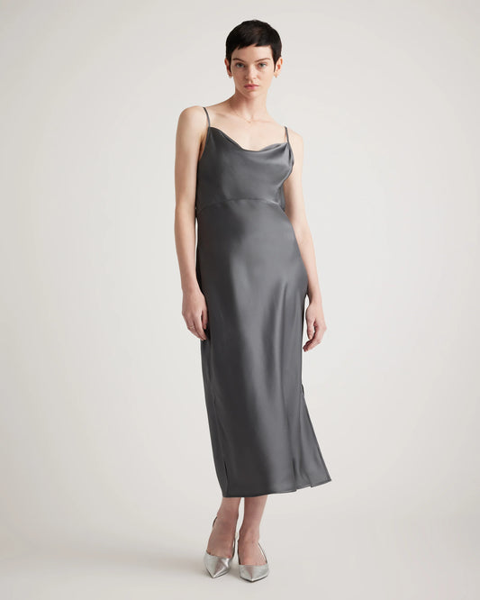 100% Washable Silk Cowl Neck Slip Dress - XS / Lava Smoke