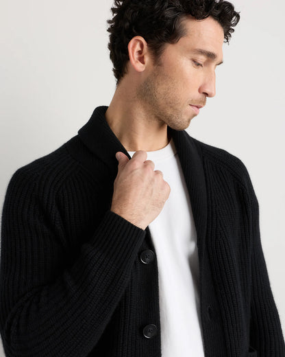Mongolian Cashmere Shawl Collar Cardigan - S / Black