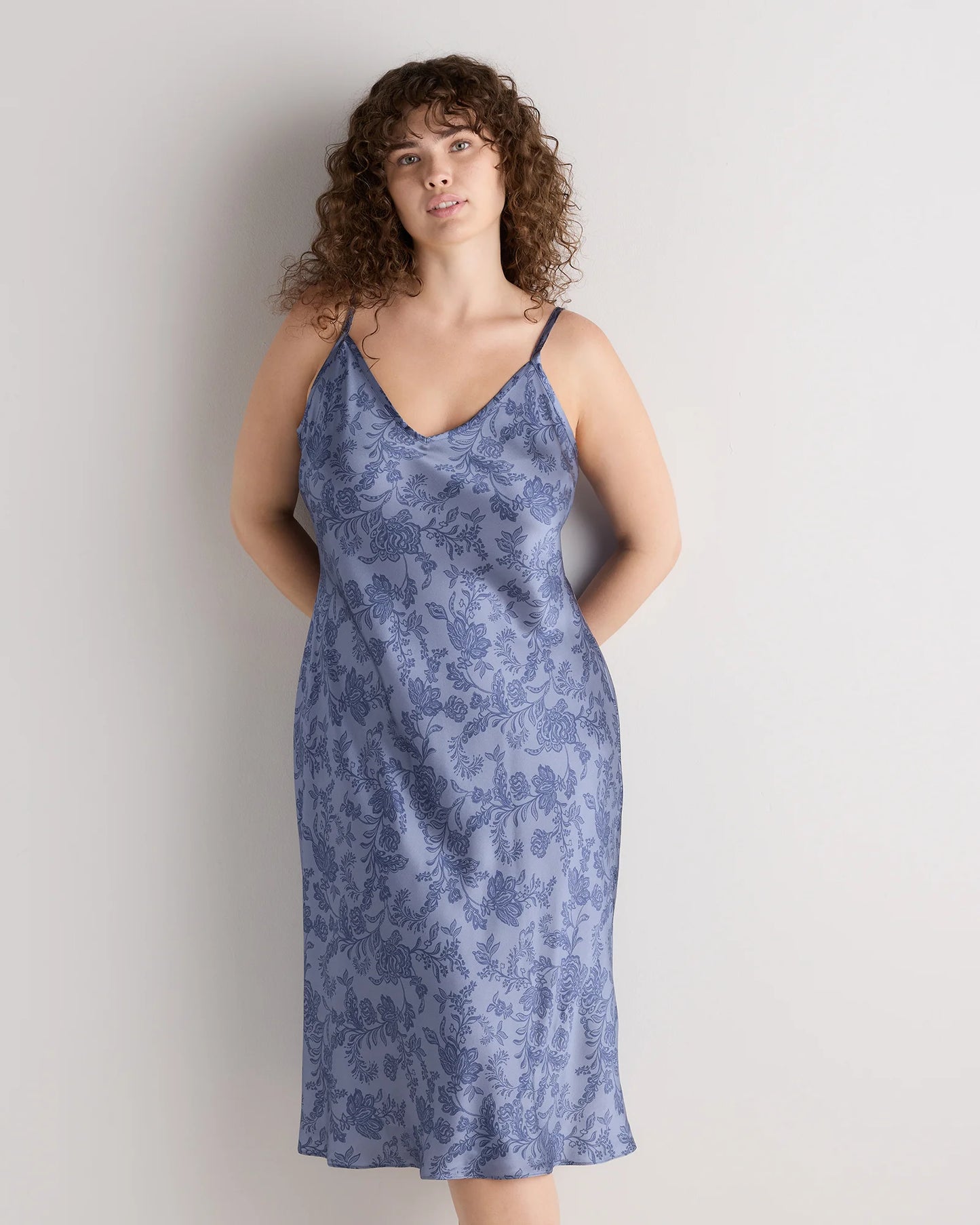 100% Washable Silk Slip Dress - 1X / Champagne