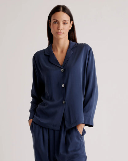 100% Washable Silk Pajama Long Sleeve Top - XS / Black