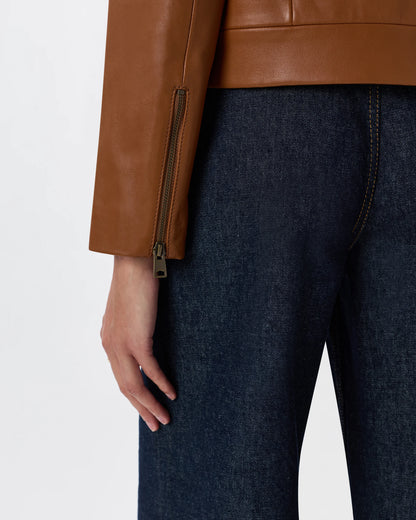 100% Leather Cropped Zip-Front Jacket - XS / True Black