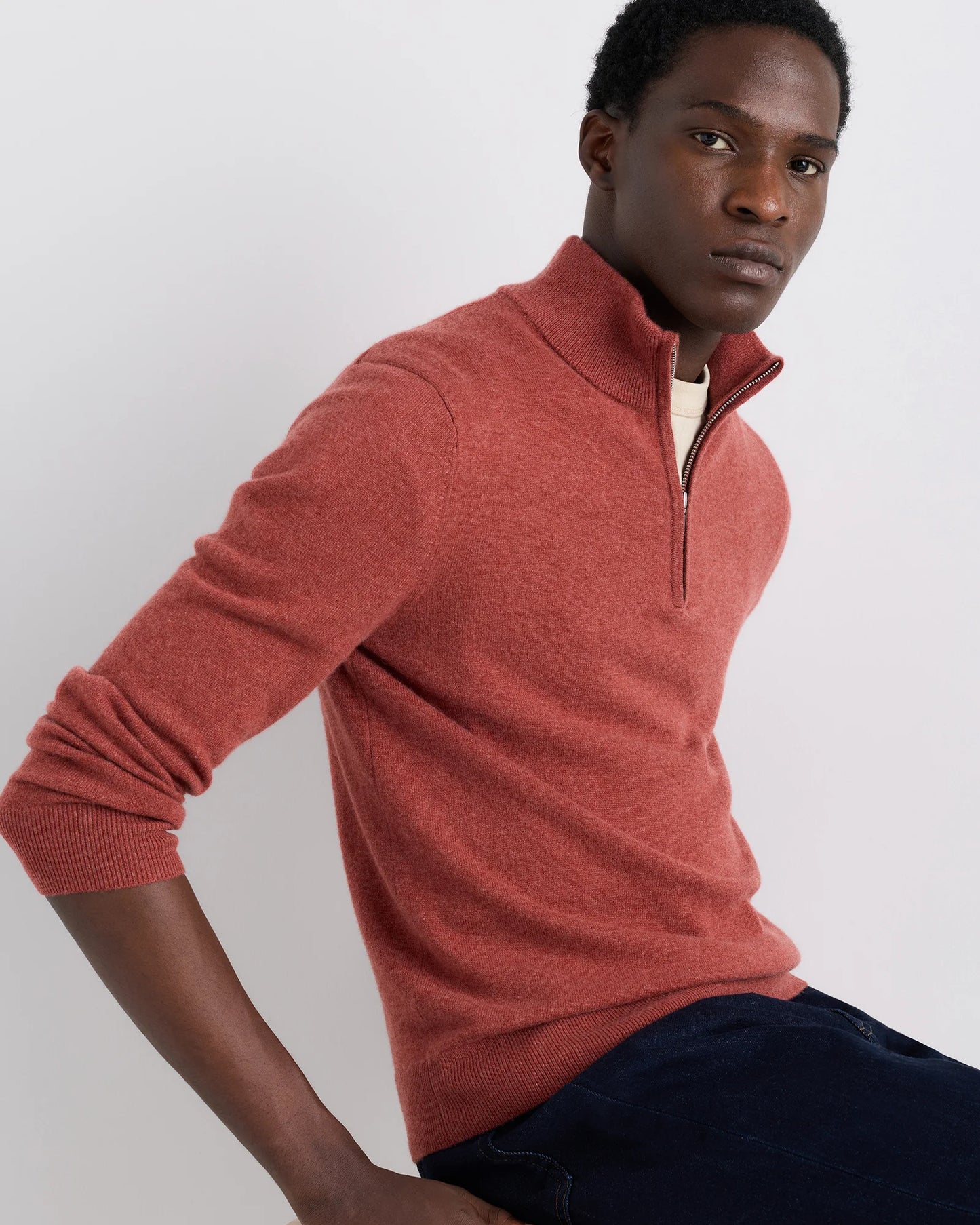 Mongolian Cashmere Quarter Zip Sweater - S / Olive Twist