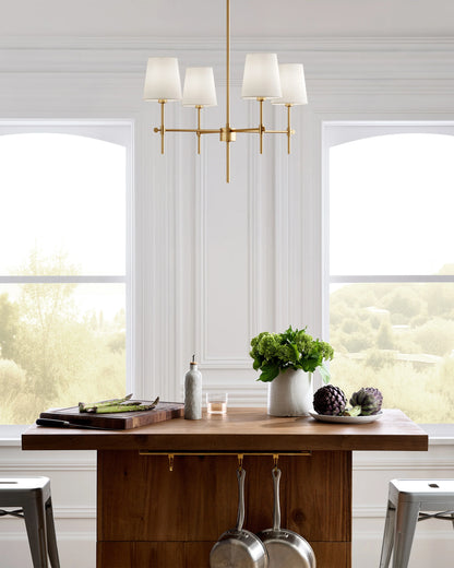 Linear Steel Chandelier with Linen Shades - Small / Black