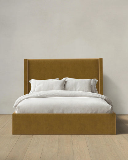 Wingback Bed in Performance Velvet - Full / Walnut