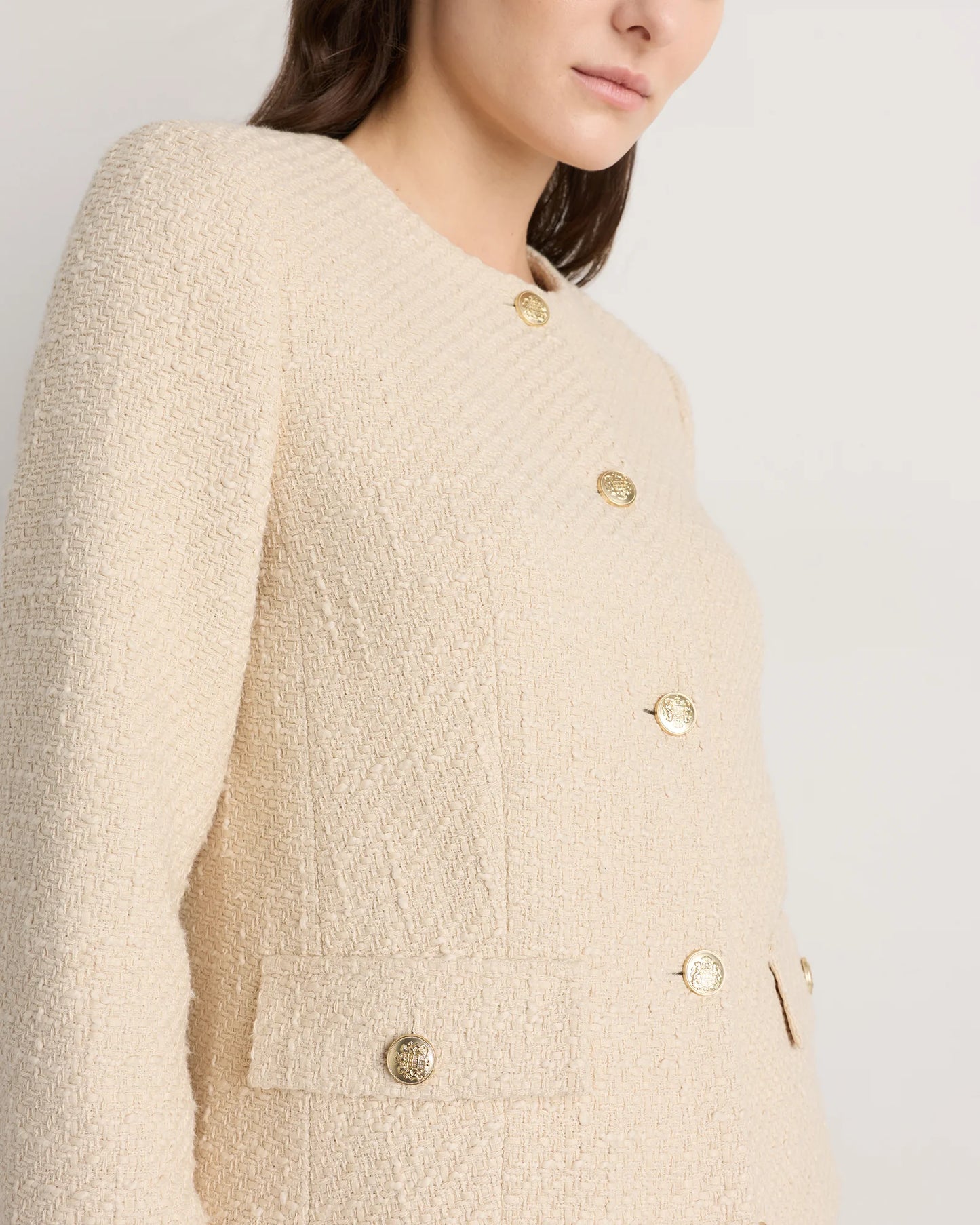 Tweed Collarless Jacket - XS / Deep Navy