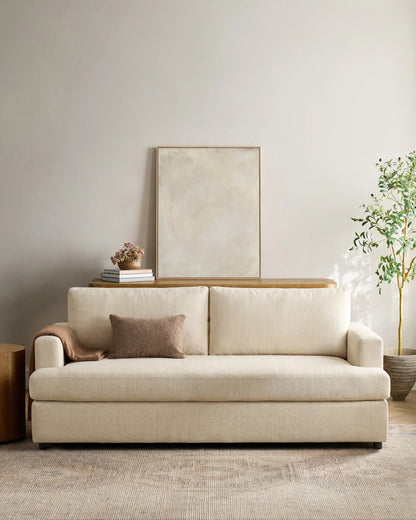 Sierra Curved Arm Sleeper Sofa in Performance Basketweave - One Size / Flax