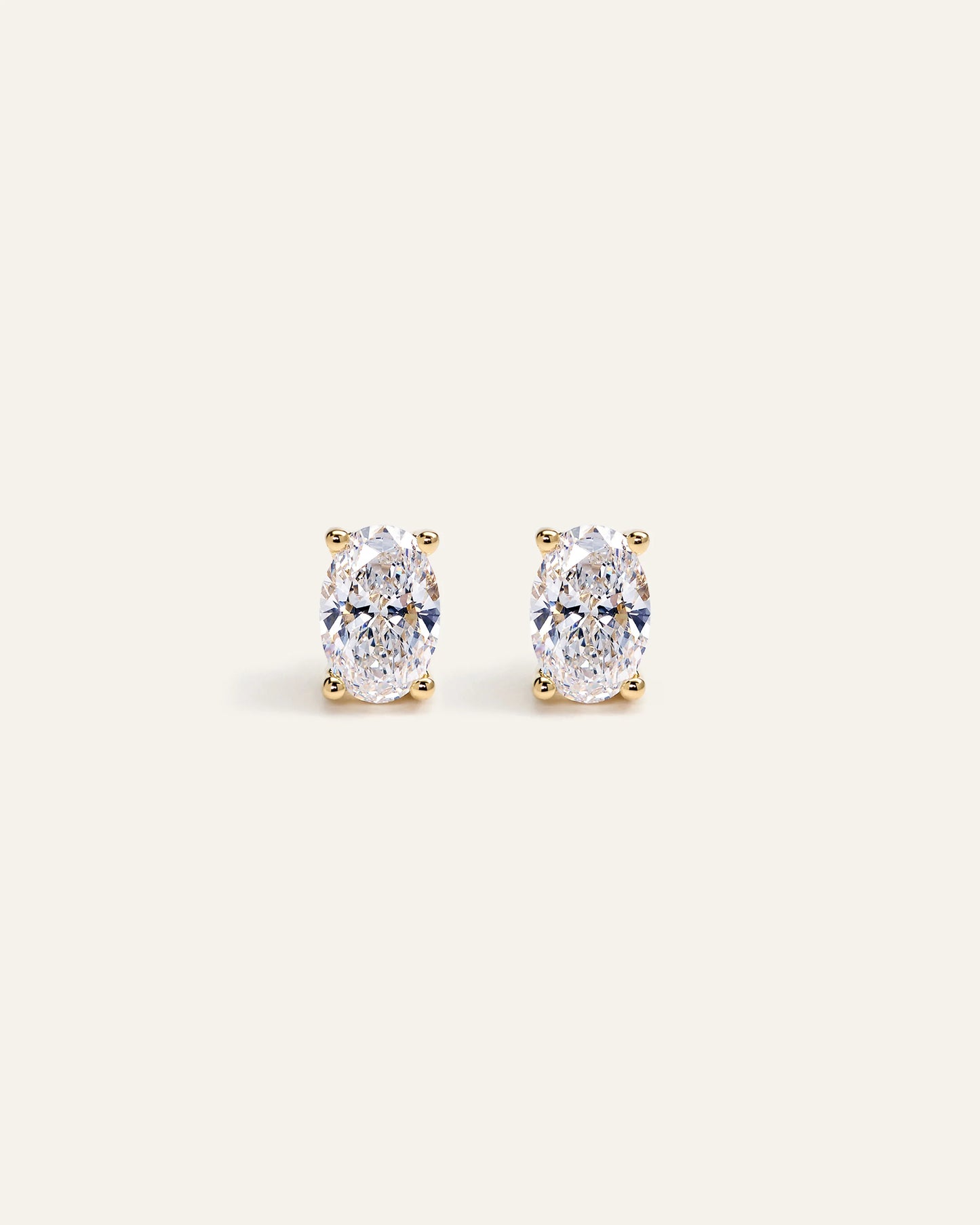 14K Gold Lab Grown Diamond Oval Solitaire Studs - 1ctw - One Size / Yellow Gold