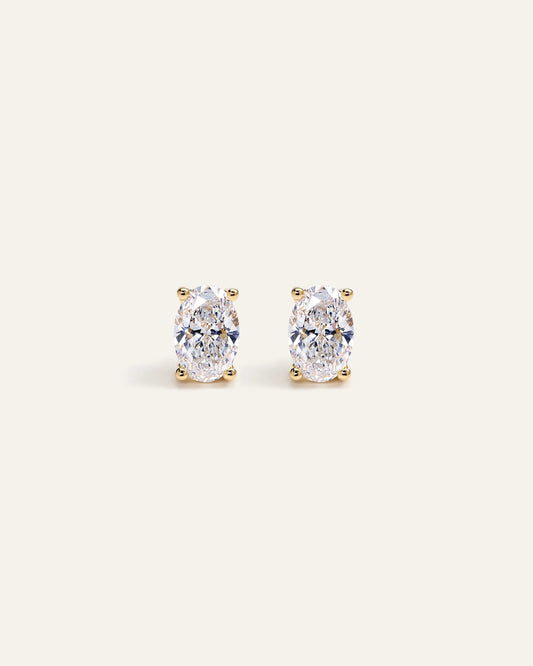 14K Gold Lab Grown Diamond Oval Solitaire Studs - 1ctw - One Size / Yellow Gold