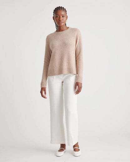 Mongolian Cashmere Boxy Crewneck Sweater - XS / Faded Denim/Brown/Ivory Variegated Stripe