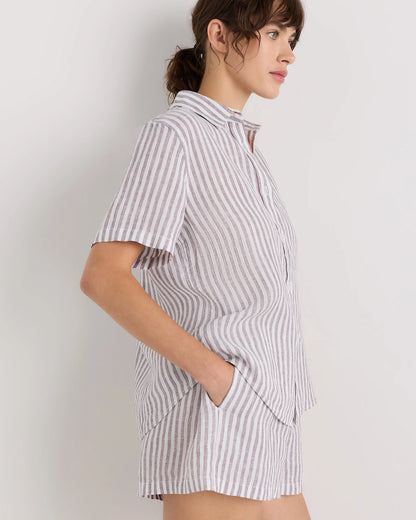 100% European Linen Shorts Pajama Set - XS / French Blue