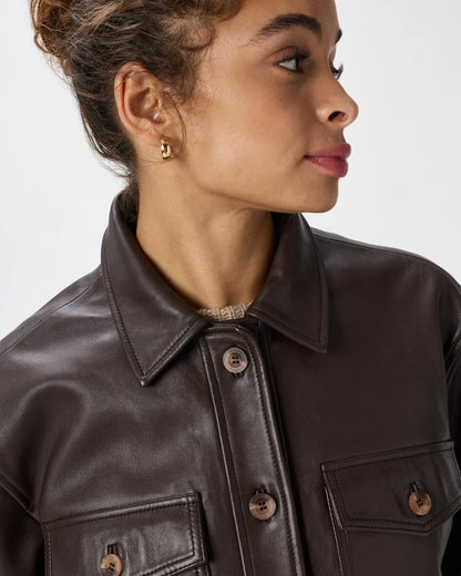 100% Leather Cropped Jacket - XS / Rich Brown