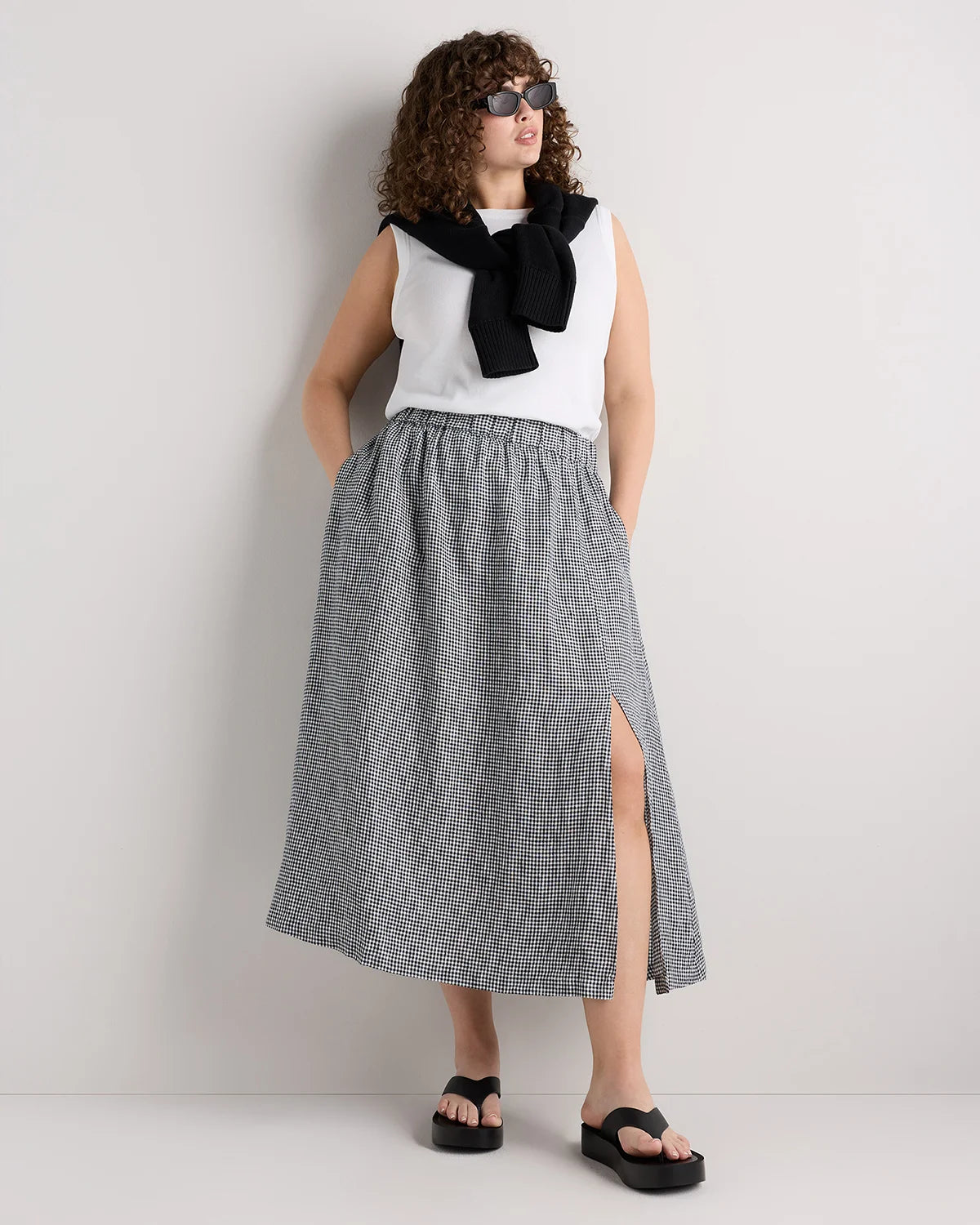 100% European Linen Maxi Skirt - 1X / Black
