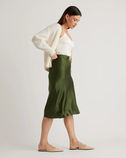 100% Washable Silk Skirt - XS / Champagne