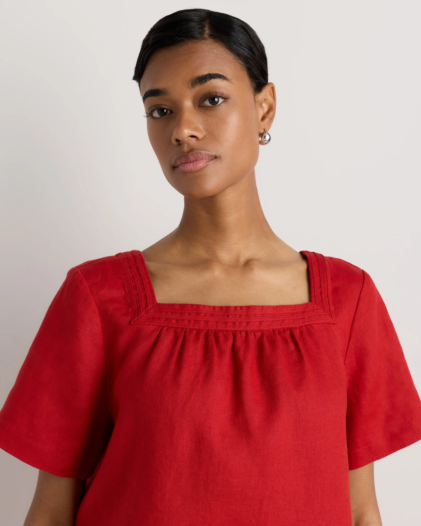 100% European Linen Square Neck Swing Top - XS / Black