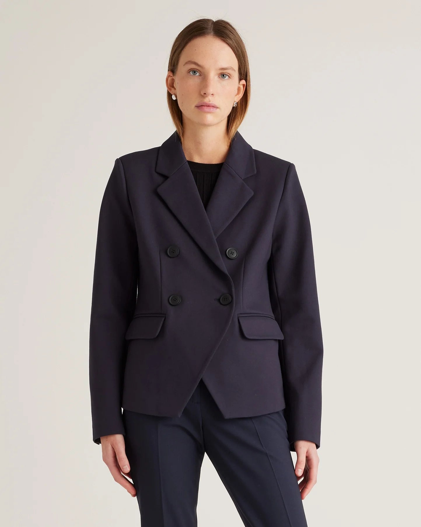 Ultra-Stretch Ponte Double-Breasted Blazer - XS / Charcoal