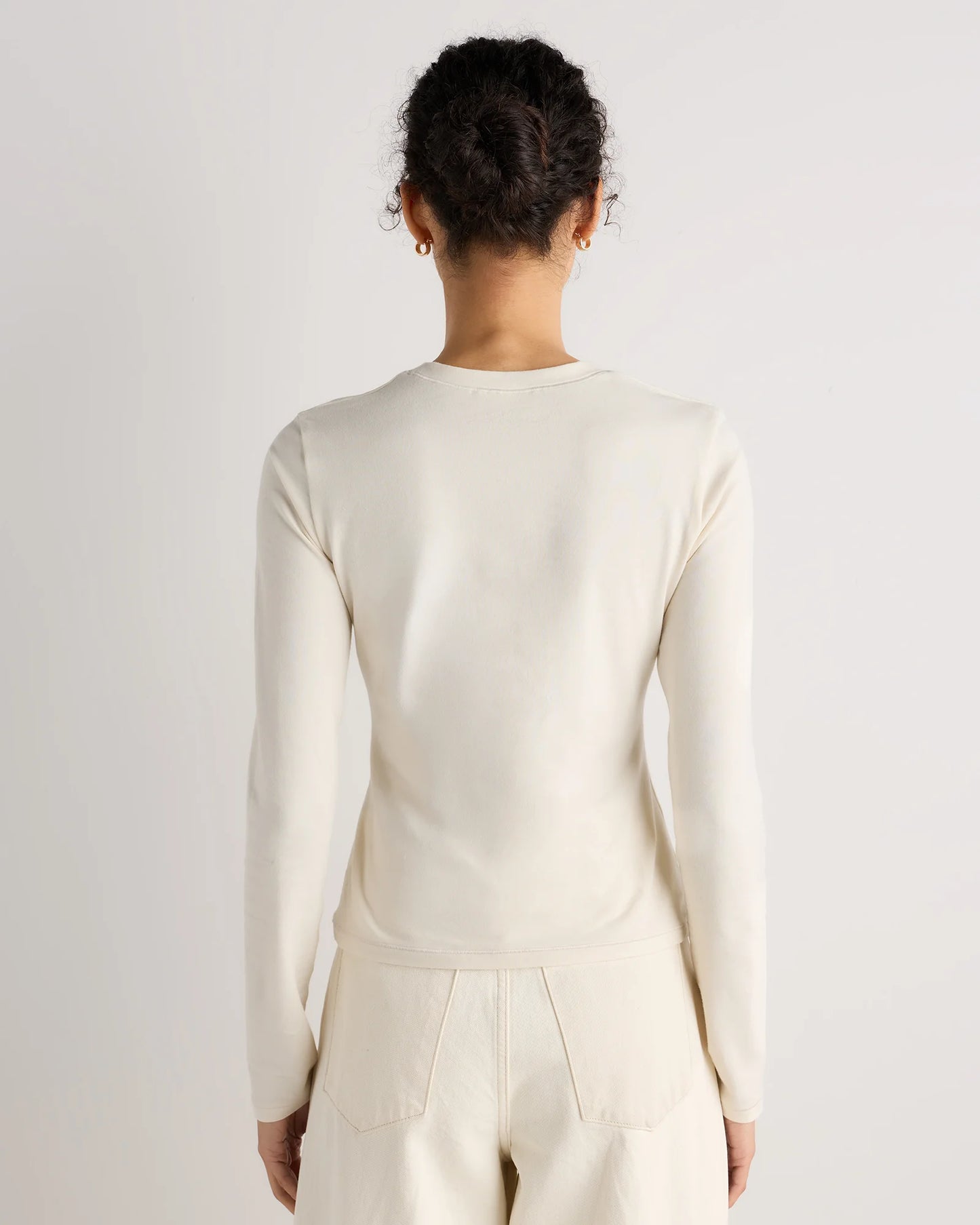 Stretch Cotton Jersey Fitted Long Sleeve T-Shirt - XS / Linen White